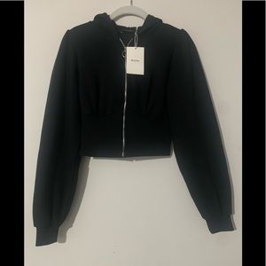 BERSHKA | Black Zip Up Hoodie with Corset Detail.